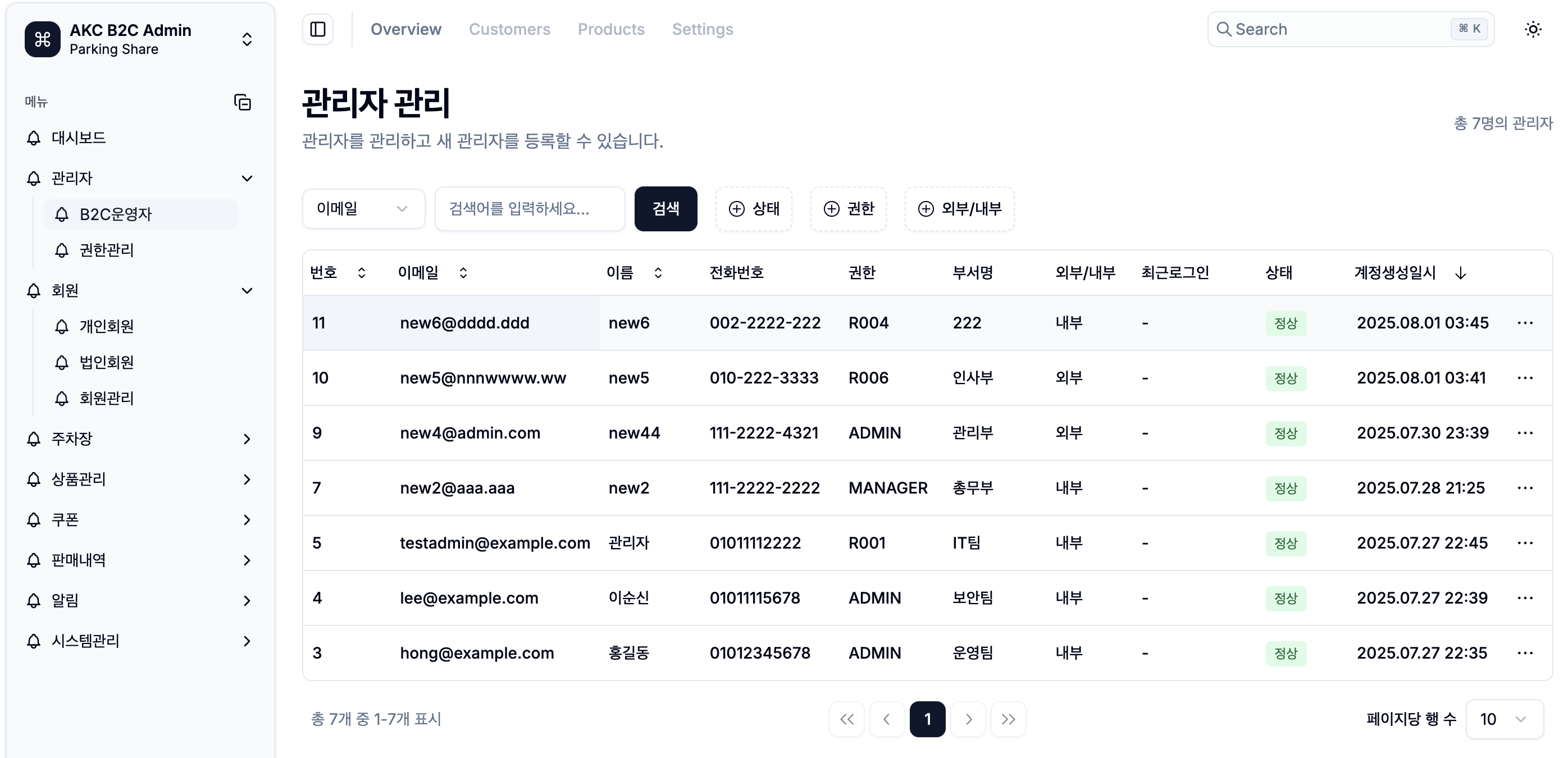 관리자 관리 시스템